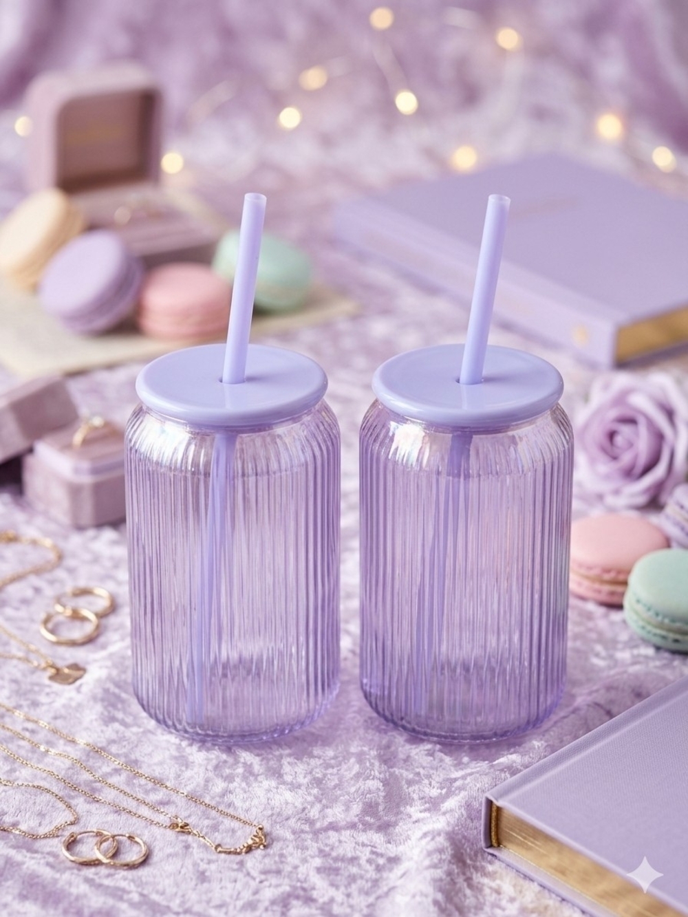 Lavender Ribbed Tumbler with Straw - Set of 2